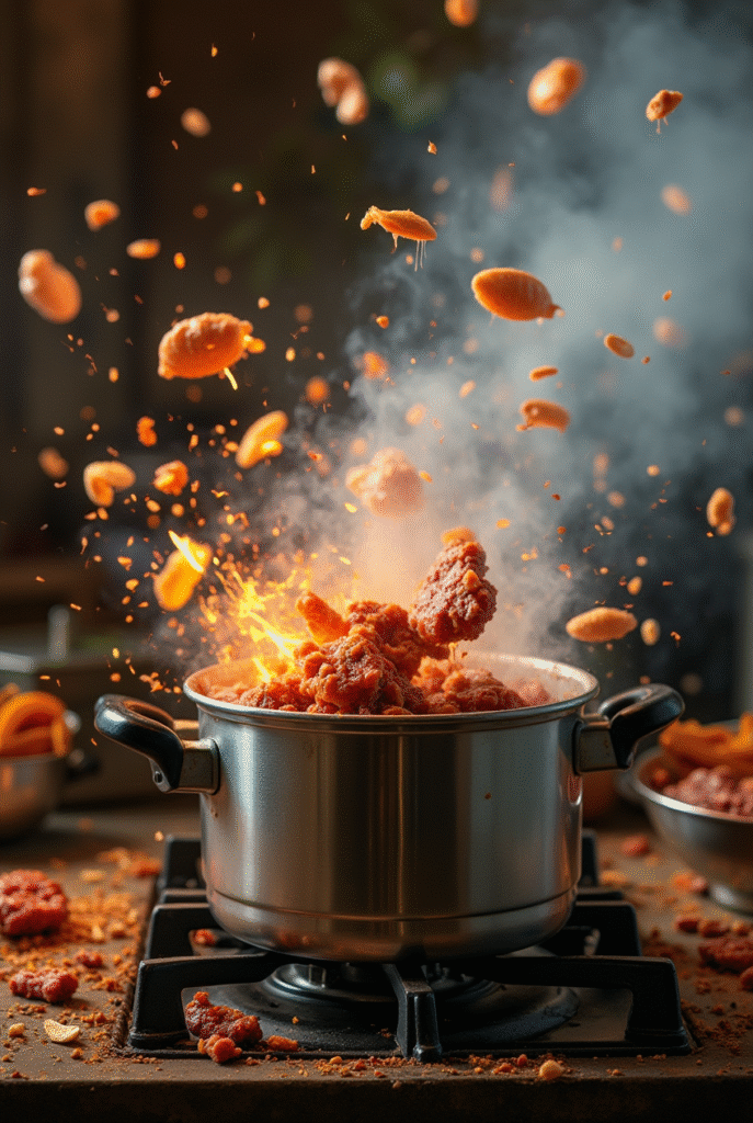 a realistic kitchen scene featuring a pressure cooker in the process of exploding the pressure cook opgnxtxf2jdnuqygqlvd 3 1